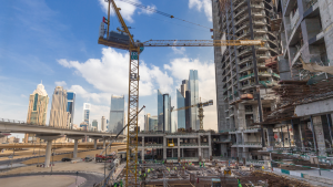 Construction site with tower crane