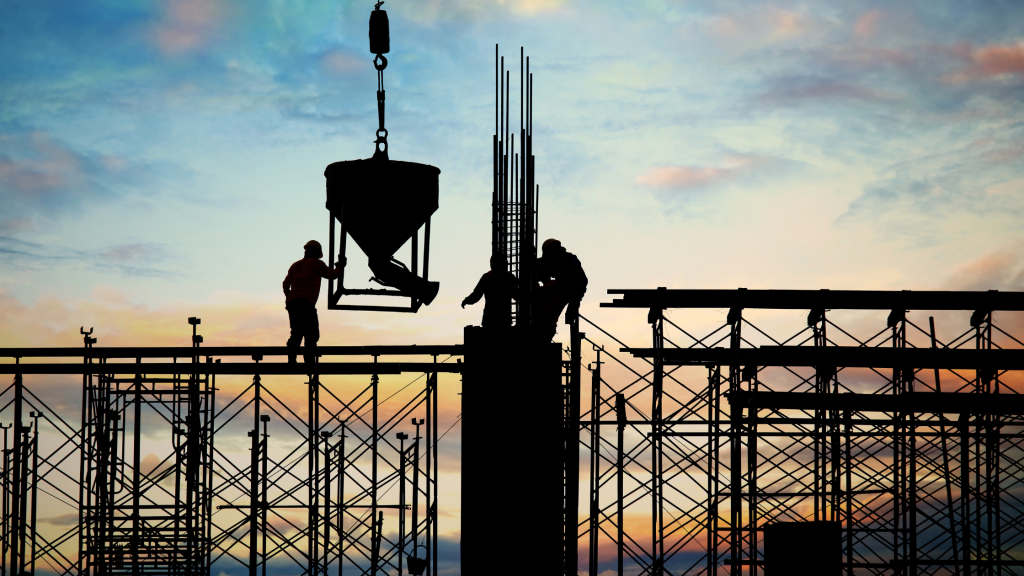 Construction site with sunrise