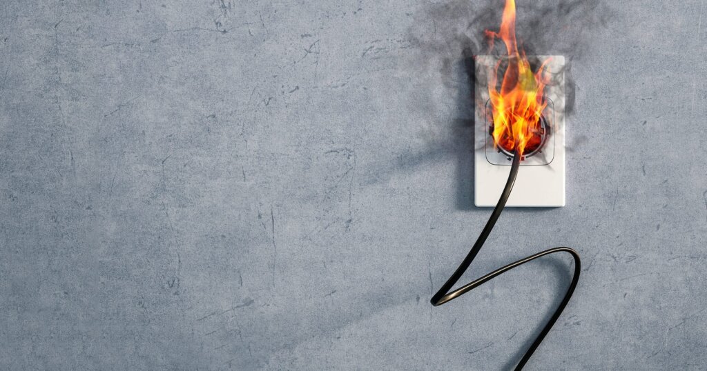 Electrical plug on fire