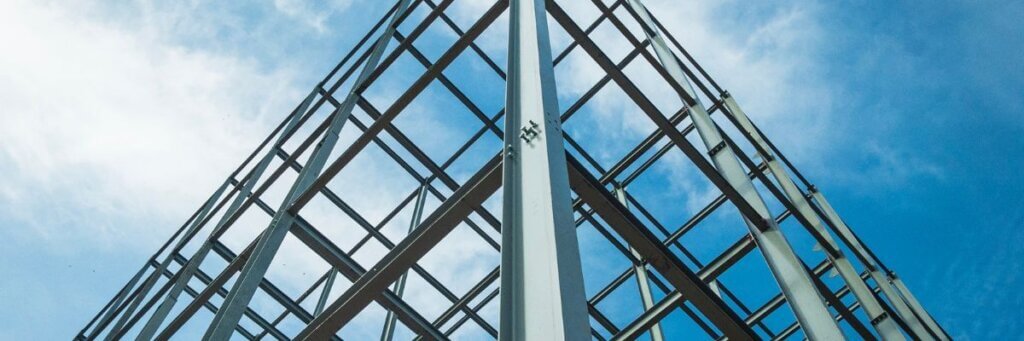 construction with steel banner