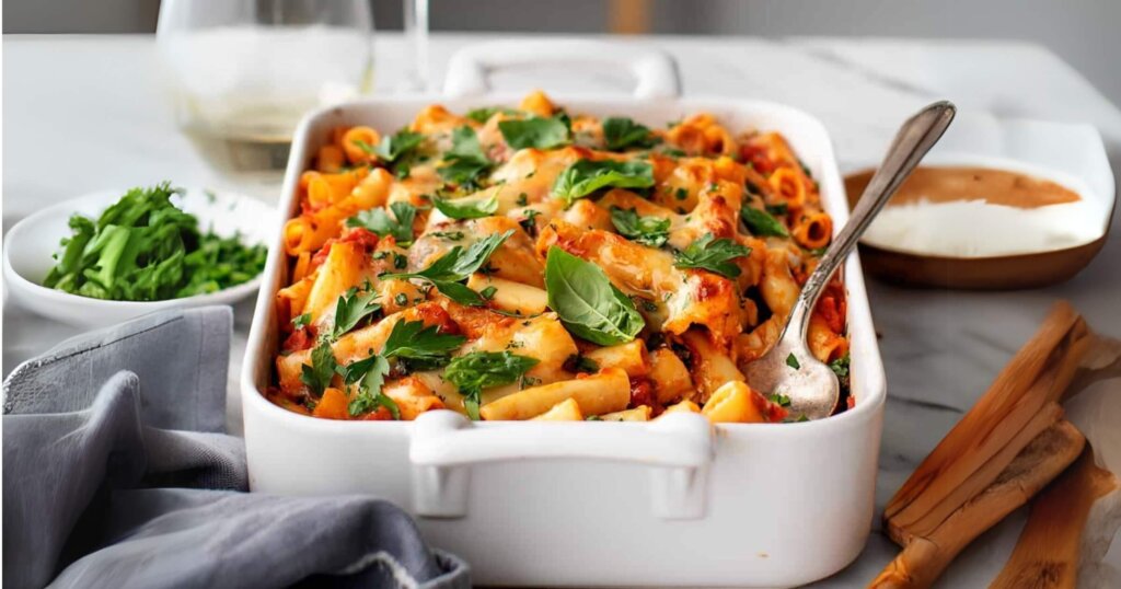 Baked ziti with ricotta and spinach