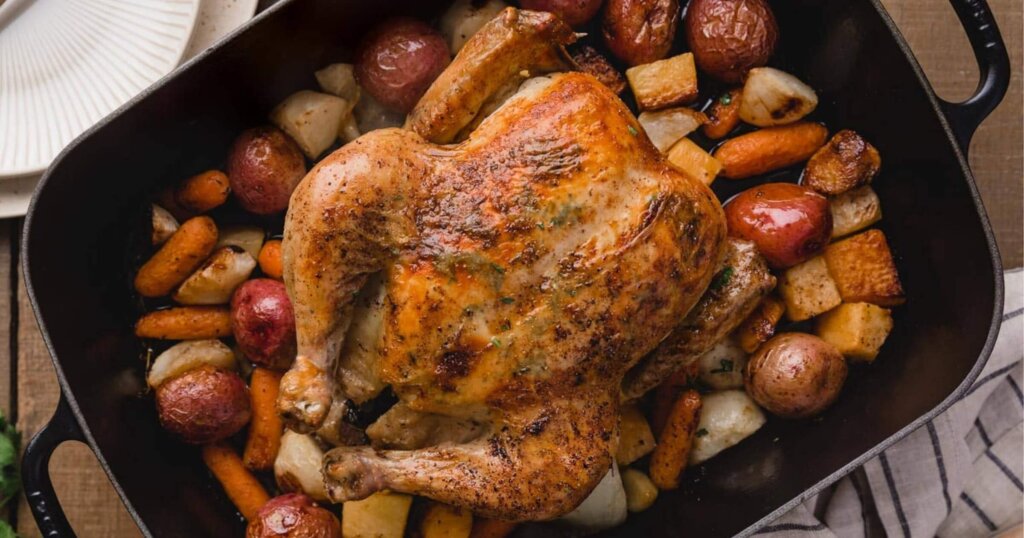 Roast chicken with root vegetables