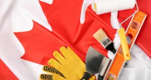 canadian flag with construction equipment