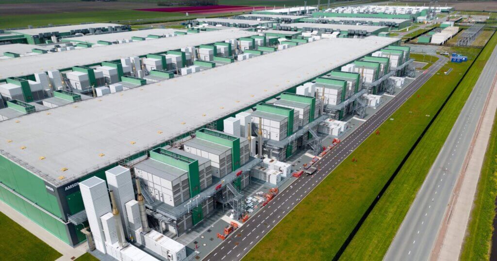 Aerial view of a large datacenter in Noord Holland, The Netherlands