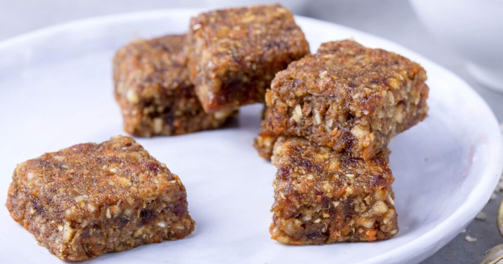 Coconut cashew bars on a plate