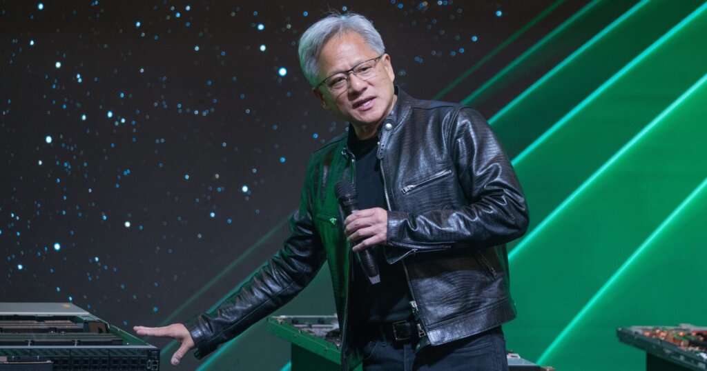 Jensen Huang NVIDIA's Founder, President and CEO gestures during a News event in Taipei on June 4, 2024.