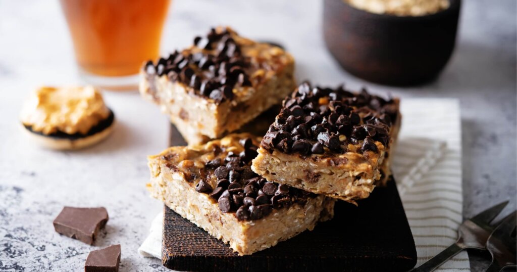 Peanut butter oats banana sweet healthy bar.