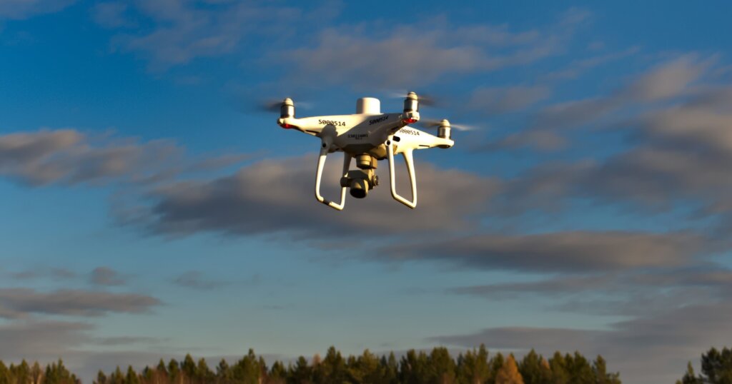 Professional quadcopter with high resolution camera onboard and real time kinematic GPS