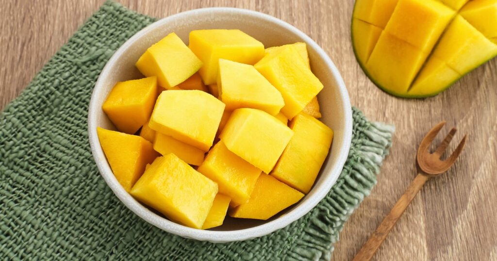 mango in a bowl on a table