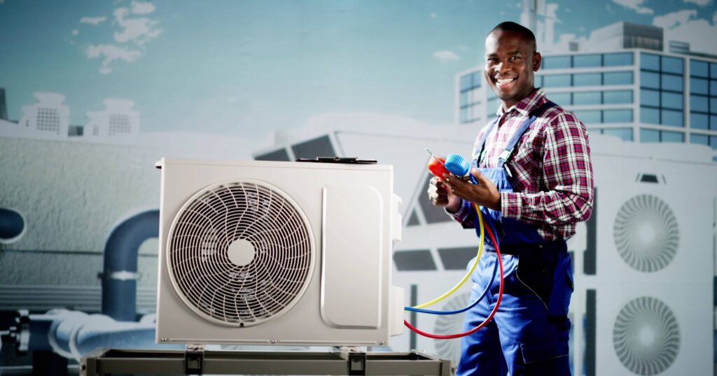Industrial Air Conditioning Technician. HVAC Cooling System Repair