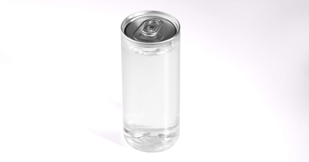 Mockup of transparent aluminum bottle with liquid without logo.