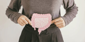 Women standing with gut sitcker