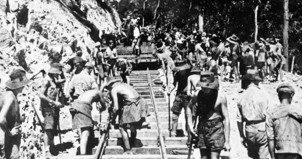 Workers constructing the burma-siam railway