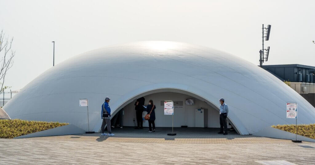 Osaka, Japan - April 30 2025 : The CUCO-SUICOM Dome structure featuring carbon-negative concrete technology at Expo 2025.