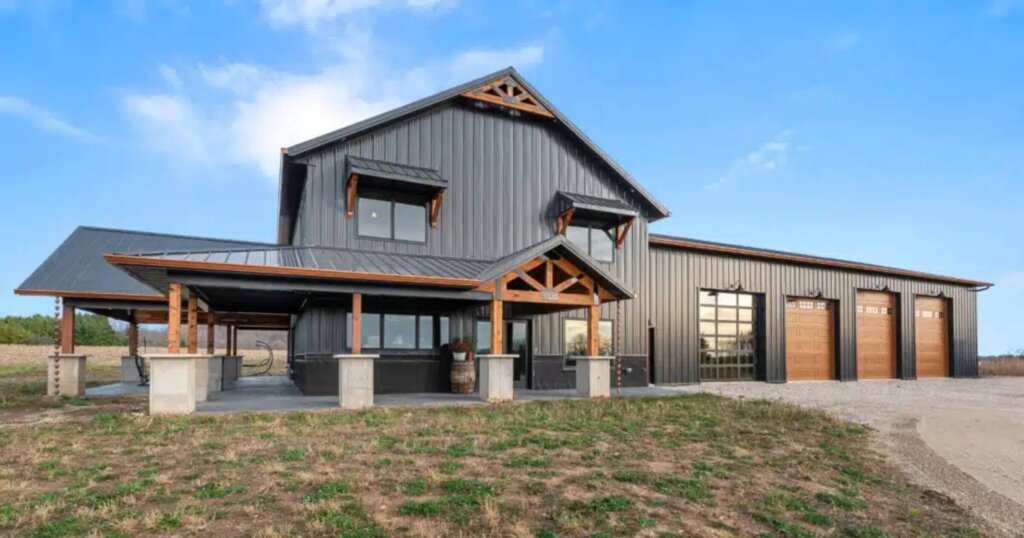 industrial  barndominium with black finish.