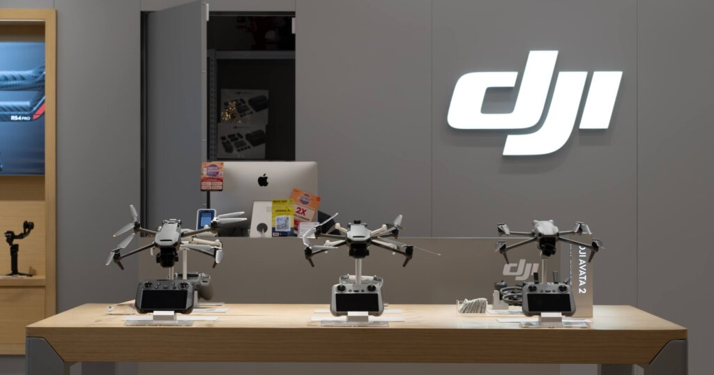 A DJI store showcases a display of cutting-edge drones and accessories, inviting tech enthusiasts to explore the world of aerial photography and videography.