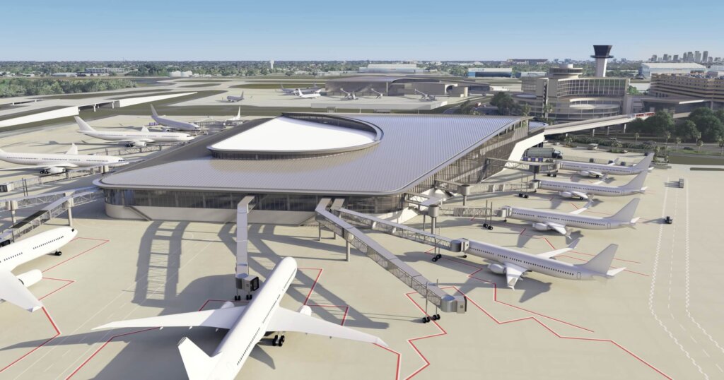 Tampa airport rendering of outside view of new terminal D.