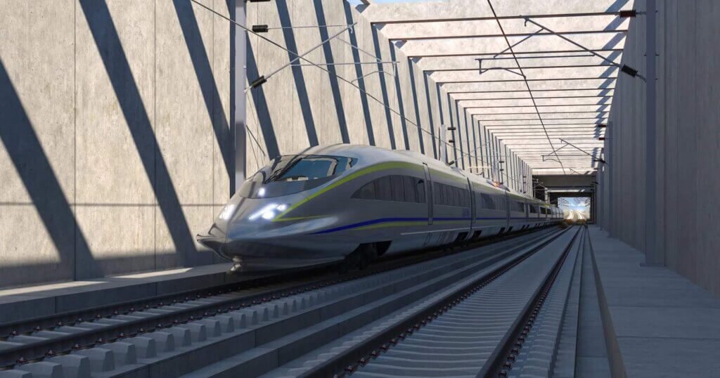 A visual rendering of the planned California High-Speed Rail project.
