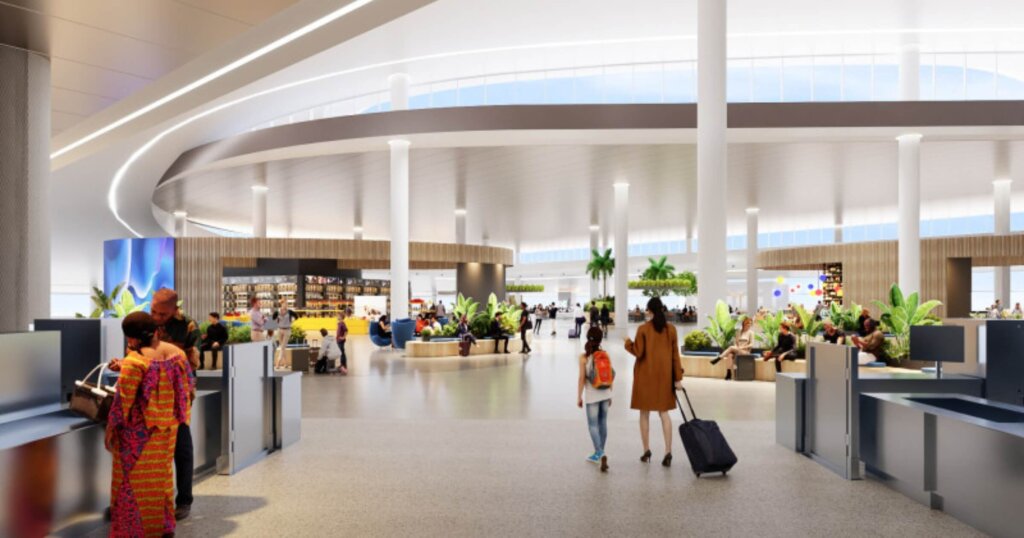 Indoor rendering of terminal D in tampa international airport.
