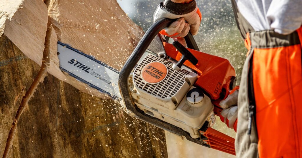 Ukraine Kiev June 22, 2019.Stihl chainsaw in Kiev. Stihl is a German manufacturer of chainsaws and other handheld power equipment