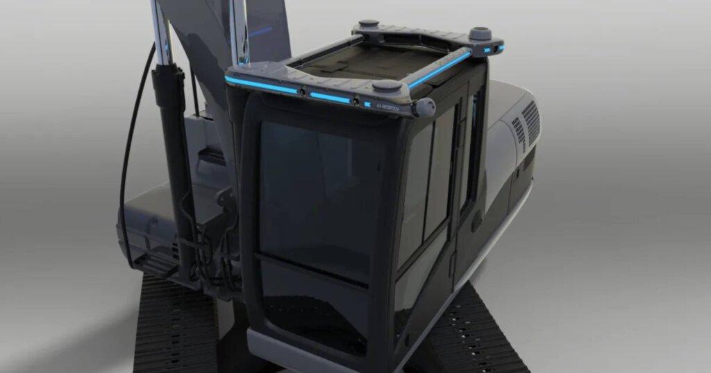 bedrock robotics tech on the cab of an excavator