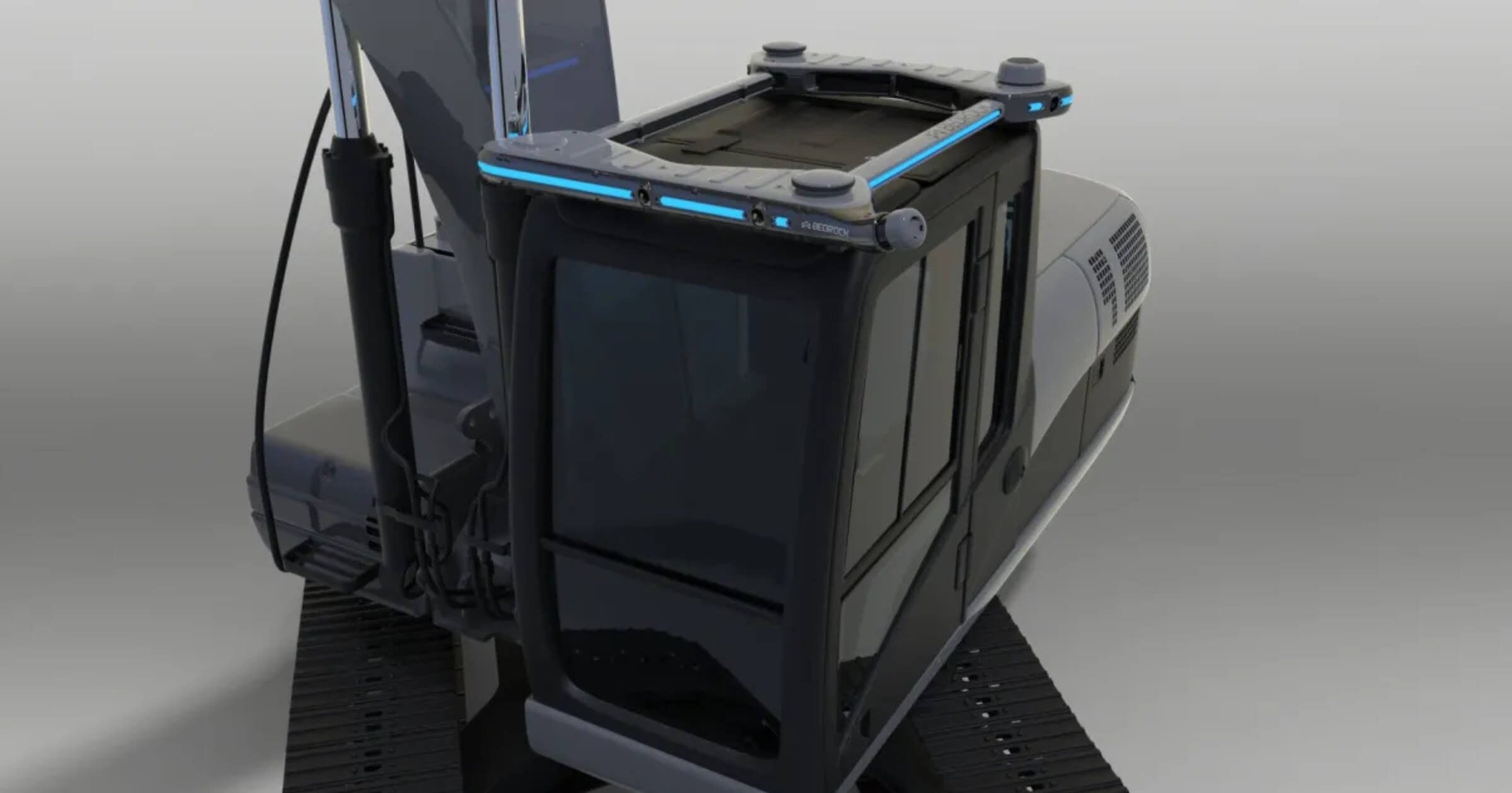 bedrock robotics tech on the cab of an excavator