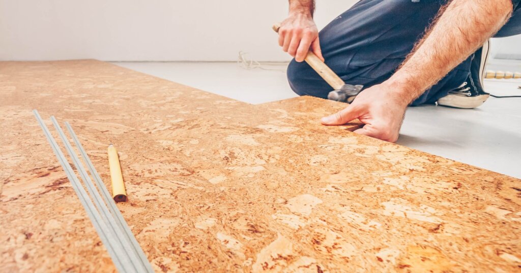 Master class for laying cork flooring, installation of a cork floor by a floating method, connection of a series of cork flooring.