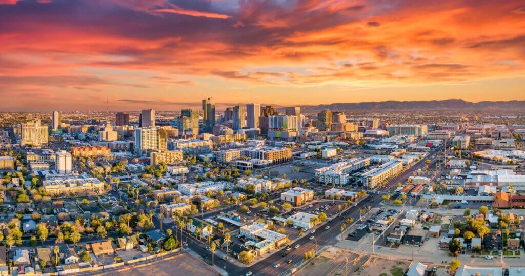 Phoenix Arizona AZ Drone Downtown Skyline Aerial
