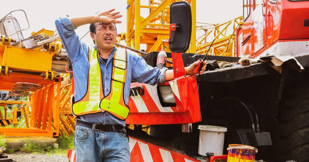 Humid heat making worker sweat