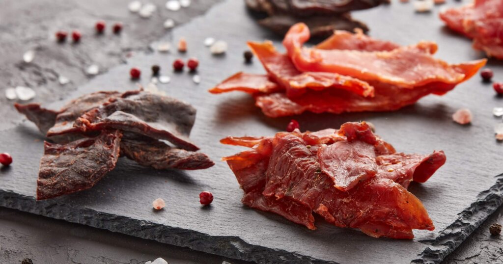Set of various kind of healthy beef jerky