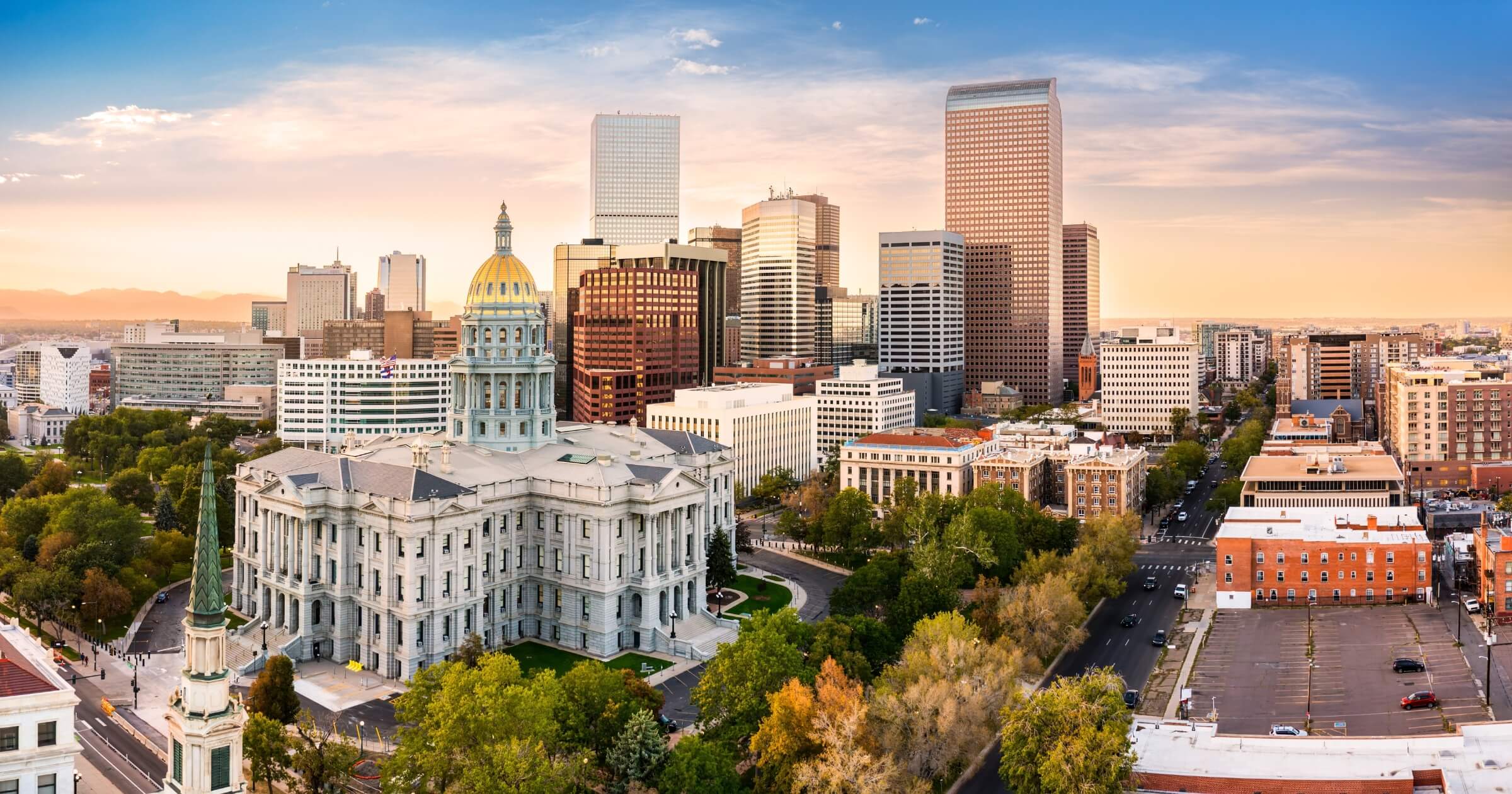 Aerial view of Colorado Capitol and Denver