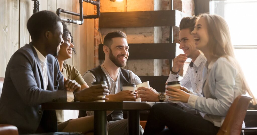 Friends having coffee and connecting