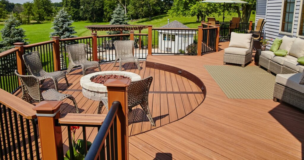 Luxury Outdoor Deck with Fire Pit Seating