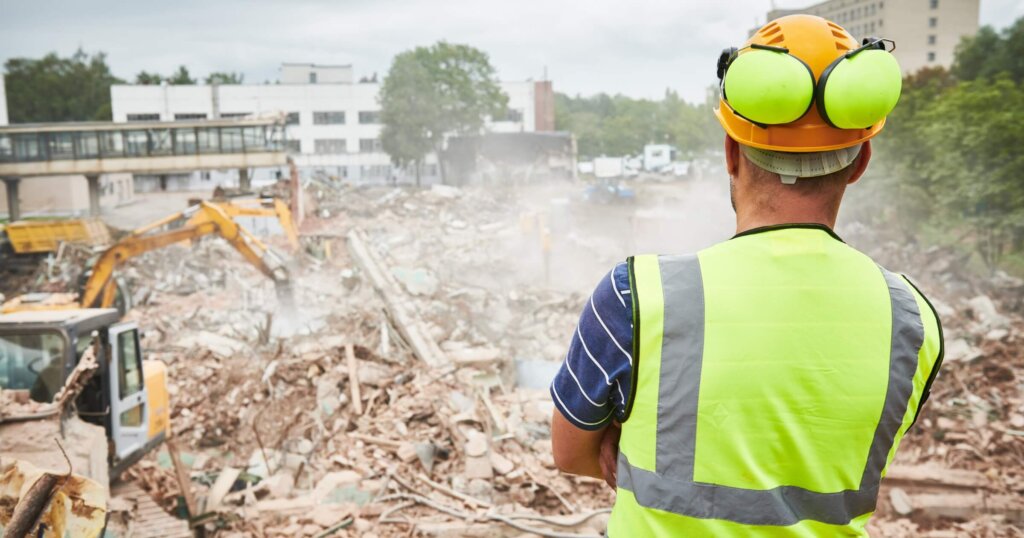Demolition construction work on a site.