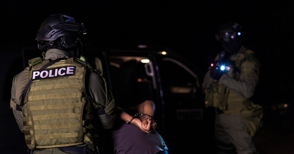 A police intervention unit arrests illegal immigrants