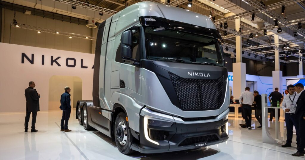 Nikola Tre BEV electric truck at the Hannover IAA Transportation Motor Show. 