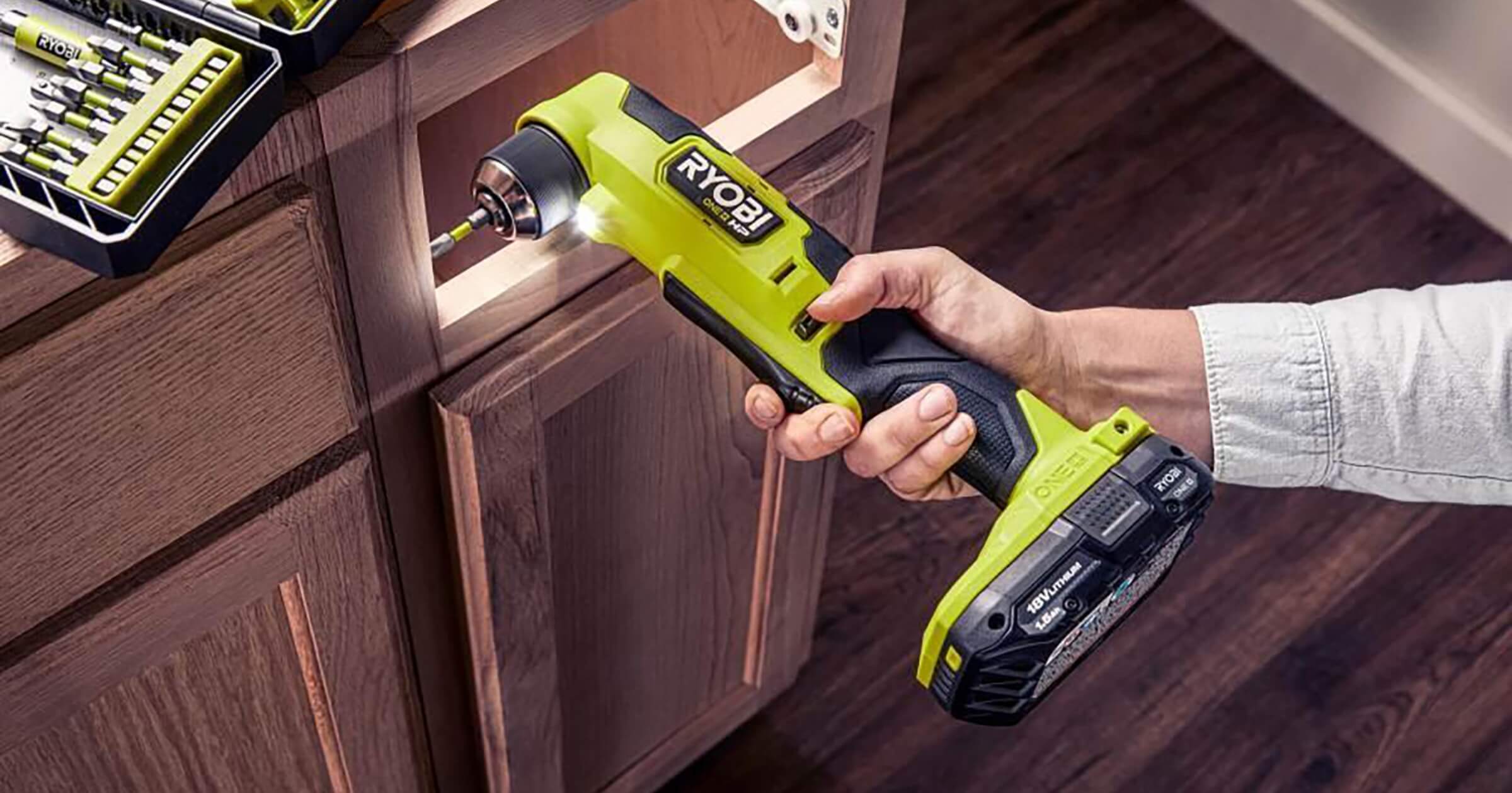 right-angle drill being used