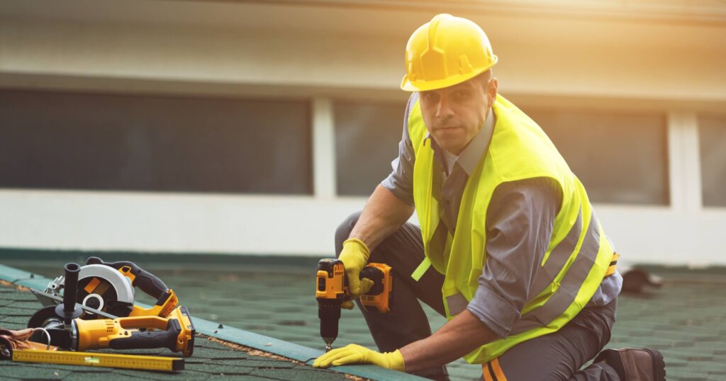 Roofer working