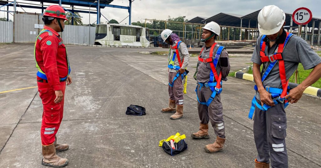Fall protection training in session.