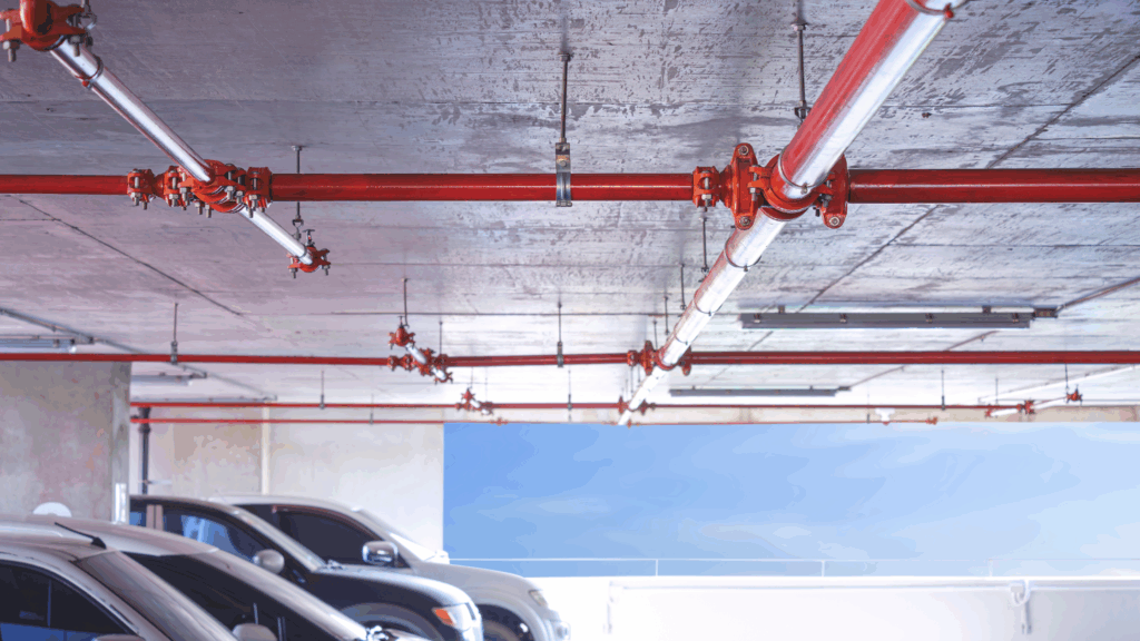 Sprinkler system in parking garage
