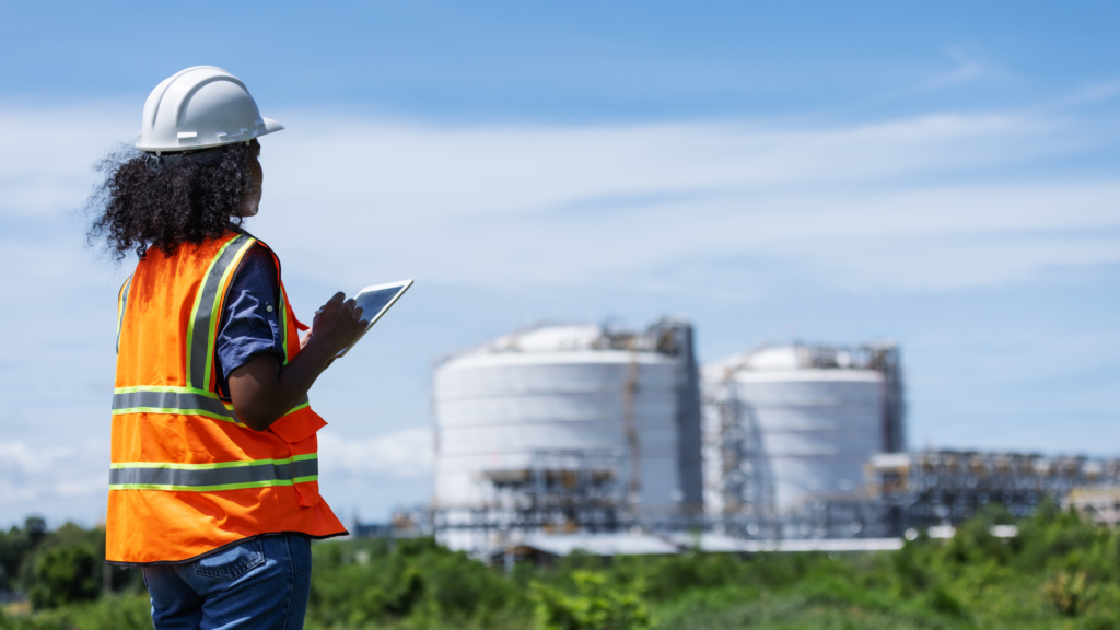 Female environmental engineer looking out
