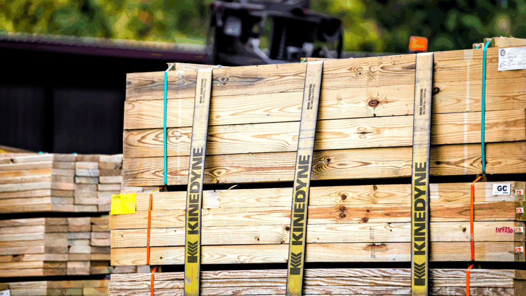 Skids of wood in yard from top lumber suppliers in US