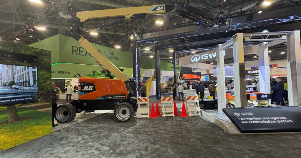 AI-powered JLG Boom Lift dsiplayed in the OshKosh booth at CES 2026.