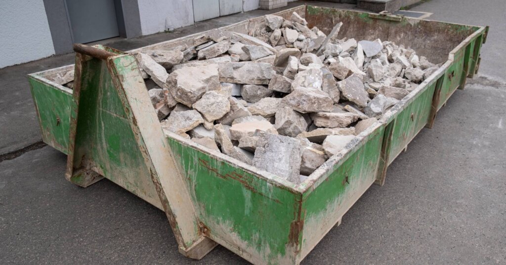 broken construction waste being recycled