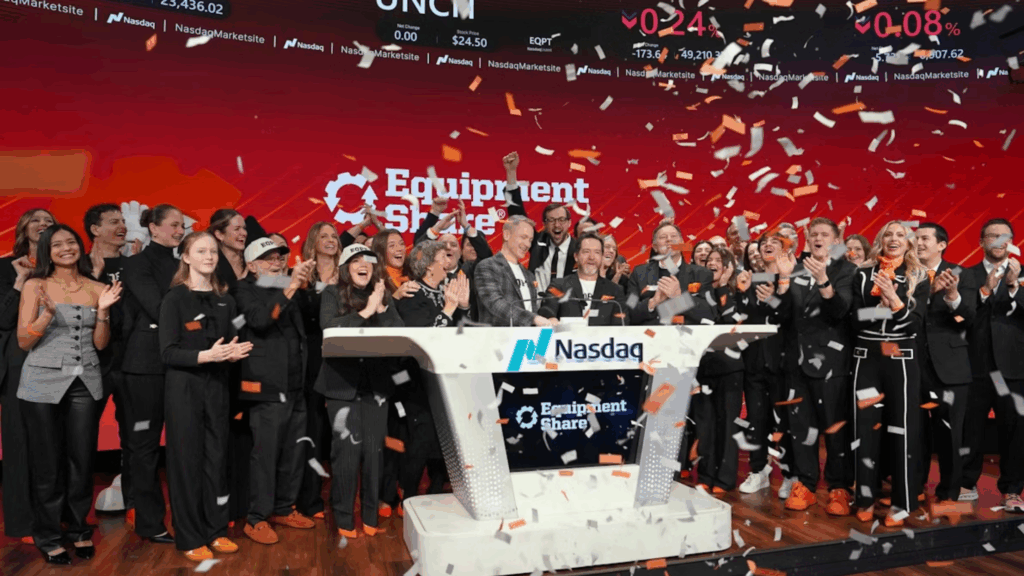 EquipmentShare co-founders ring the NASDAQ stock exchange's opening bell January 23, 2026.