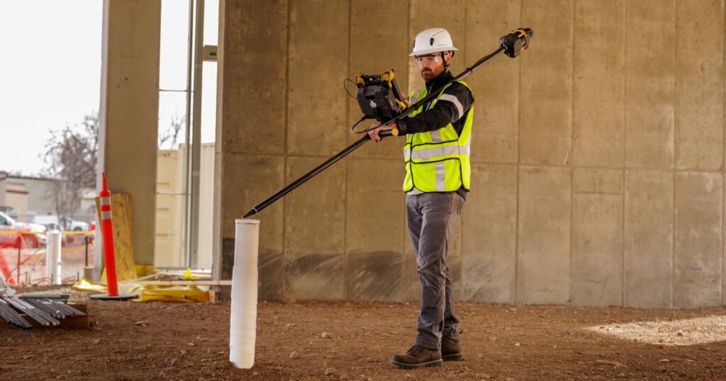 Topcon Origo being used on a jobsite for interior building layout.