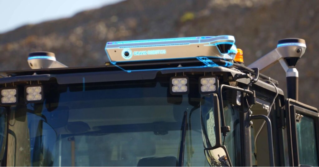 Physical AI is transforming how we build large infrastructure 1 Gravis Robotics LiDar unit installed on an excavator.