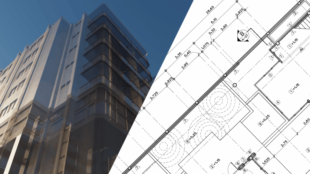 3D modeling of a building versus 2D blueprint