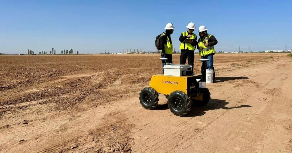 Civ Robotics CivDot robot on site ready to mark.