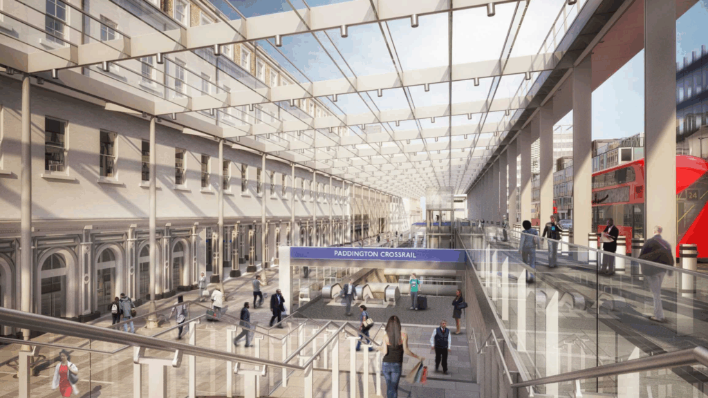The Elizabeth Line at Paddington Station showcases the scale and complexity of modern urban transit, delivering high-capacity rail through one of the world’s busiest cities.